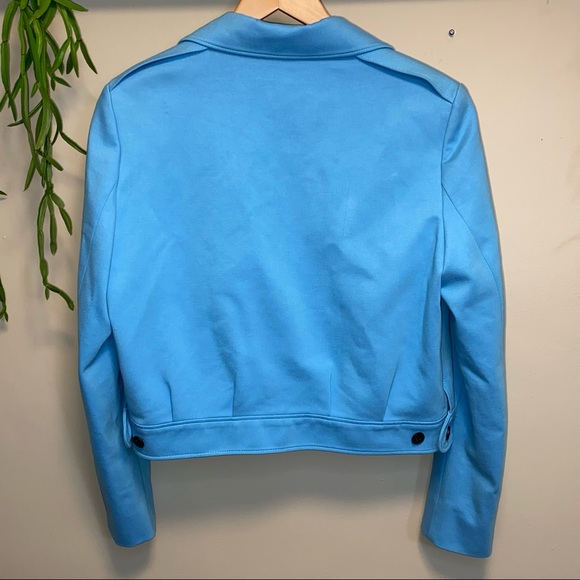 Anne Klein Light Baby Blue Button Front Cropped Moto Jacket Sz Large - Picture 2 of 11